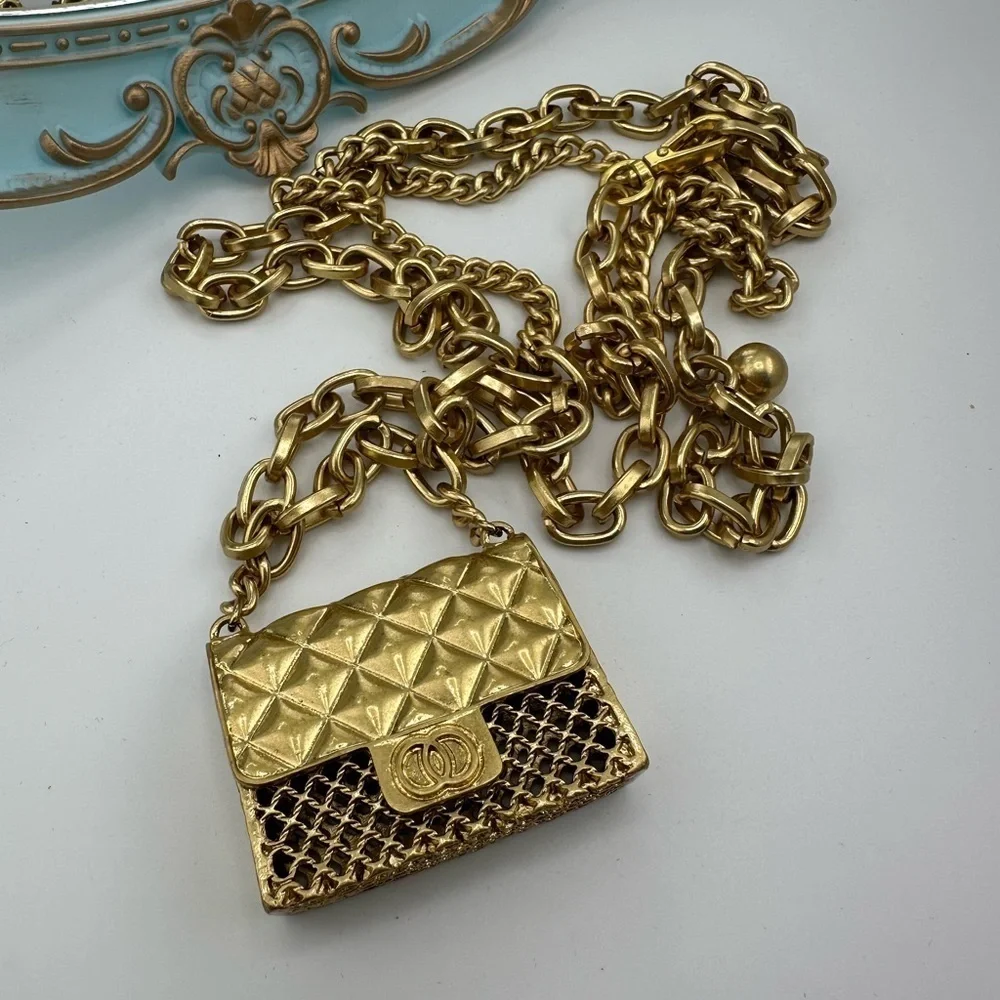 Mini Double Fashion Tassel Gold Chain Belt with mini Bag - Picture 4 of 16